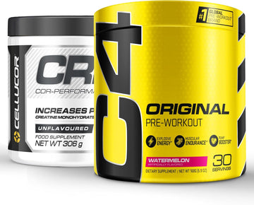 Cellucor Pre Workout & Creatine Bundle, C4 Original Pre Workout Powder, Watermelon, 30 Servings + Cor Performance Creatine Powder, 72 Servings