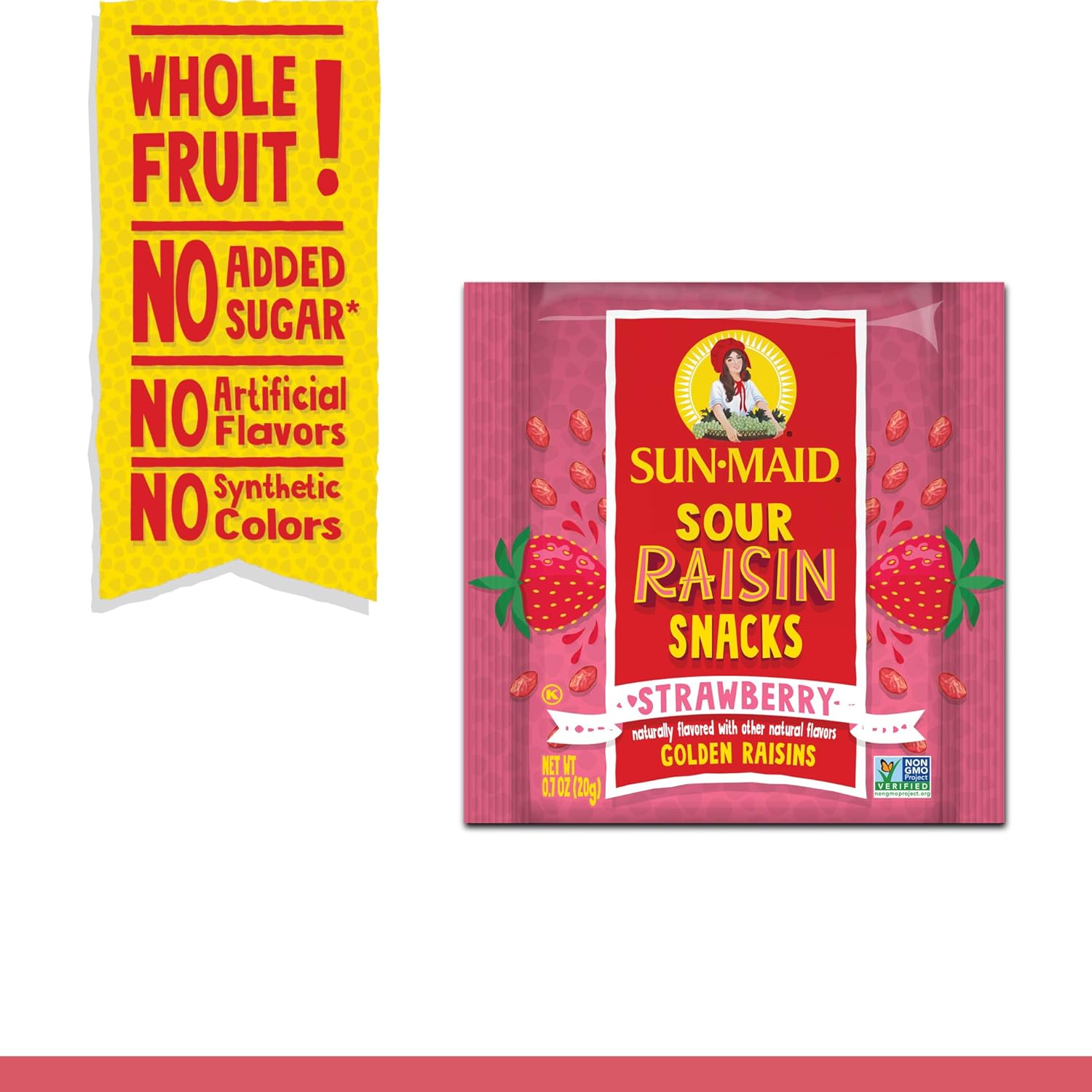 Sun-Maid Sour Strawberry Fruity Raisin Snacks - (56 Pack) 0.7 Oz Pouches - Sour Strawberry Raisins - Dried Fruit Snack For Lunches And Snacks