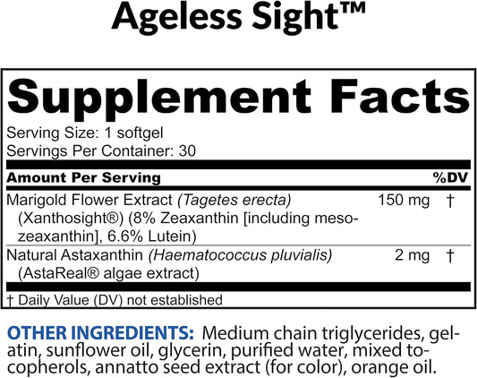 Biotrust Ageless Sight, Blue Light Protection, Promotes Optimal Eye Health, Visual Performance And Brain Health, Support For Digital Eye Strain, Non-Gmo, Gluten-Free, 30 Soft Gels