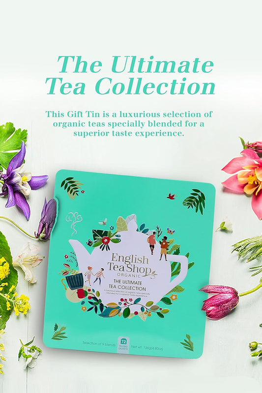 English Tea Shop Ultimate Tea Collection Gift Tin, 72 Fairtrade & Organic Tea Bags, 9 Delicious Tea Flavours