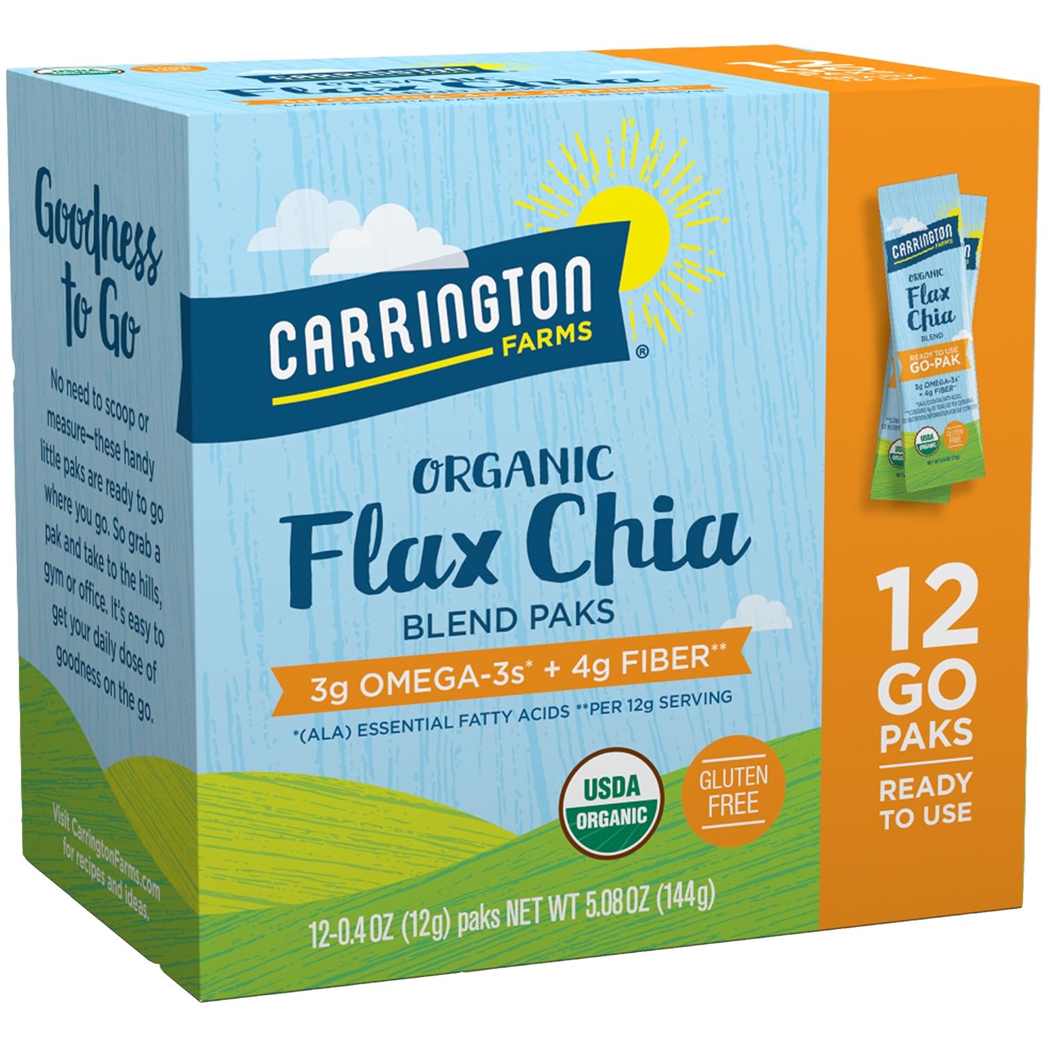 Carrington Farms Organic Flax Chia Paks, 5.08 oz 12 Packets (Pack of 6), Packaging May Vary