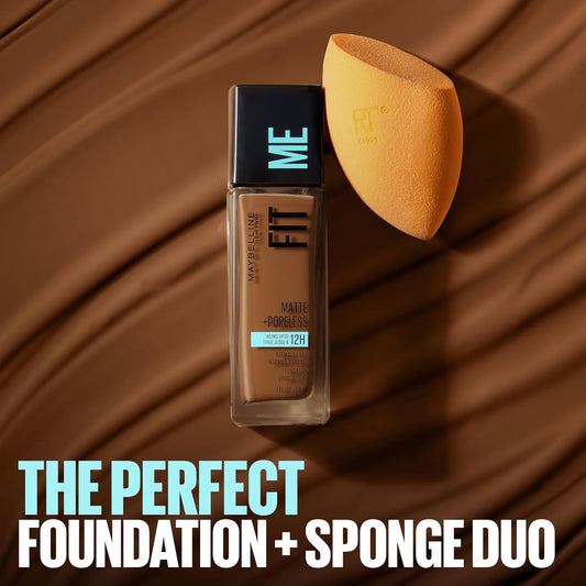 Maybelline Fit Me Matte + Poreless Liquid Foundation And Real Techniques Makeup Sponge Bundle, Includes 1 Foundation In Java And 2 Miracle Complexion Makeup Sponges