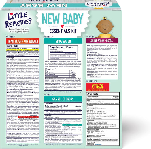 Little Remedies, New Baby Essentials Kit, 6 Newborn Essentials, Saline Nasal Spray, Gas Relief Drops, Gripe Water, Fever Reliever, & Diaper Ointment