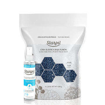 Starpil Hard Wax Beads Blue 1000G, Post Wax Ingrown Hair Spray 124 Ml