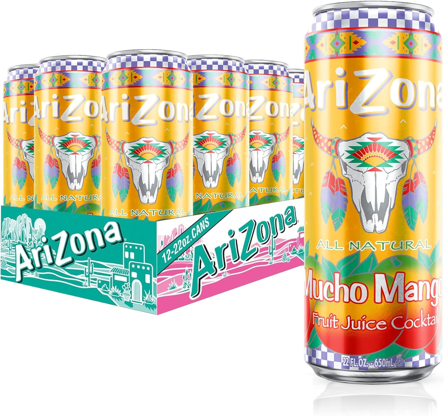 Arizona Mucho Mango, Fruit Juice Cocktail - Big Can, 22 Fl Oz (Pack Of 12)