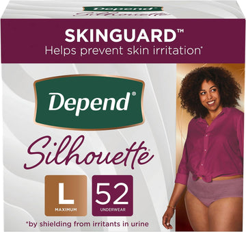 Depend Silhouette Adult Incontinence and Postpartum Underwear for Women, Large, Maximum Absorbency, Berry, 52 Count (2 Packs of 26), Packaging May Vary : Health & Household