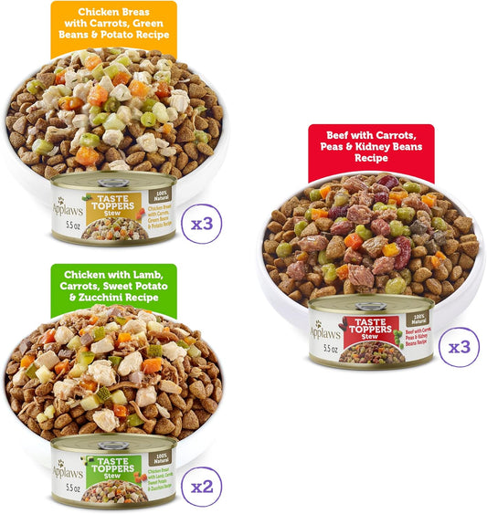Applaws Taste Toppers, Grain-Free Dog Food Topper, Limited Ingredient, Chicken & Lamb Stew With Carrot, Courgette & Sweet Potato (12 X 5.5Oz Cans)