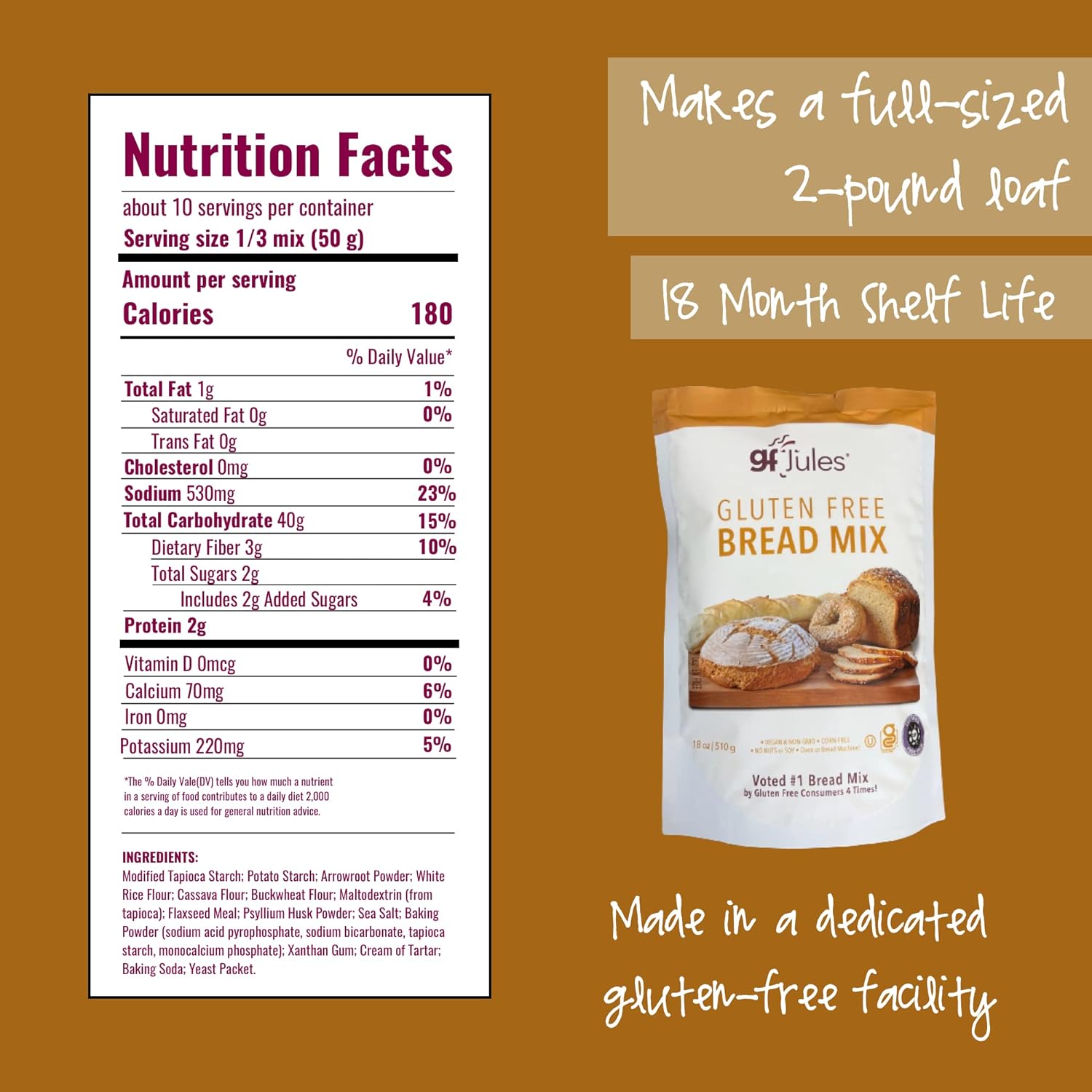 gfJules Certified Gluten Free Bread Baking Mix | No Grit, Non-GMO, Vegan, Kosher & Top 9 Allergen Free | Baking Alternative to Regular Bread Mixes | 18 Ounces : Grocery & Gourmet Food