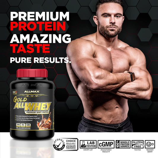 Allmax Gold Allwhey, Chocolate Peanut Butter - 5 Lb - 24 Grams Of Protein Per Scoop - Gluten Free, Low Carb & Low Sugar - Approx. 71 Servings