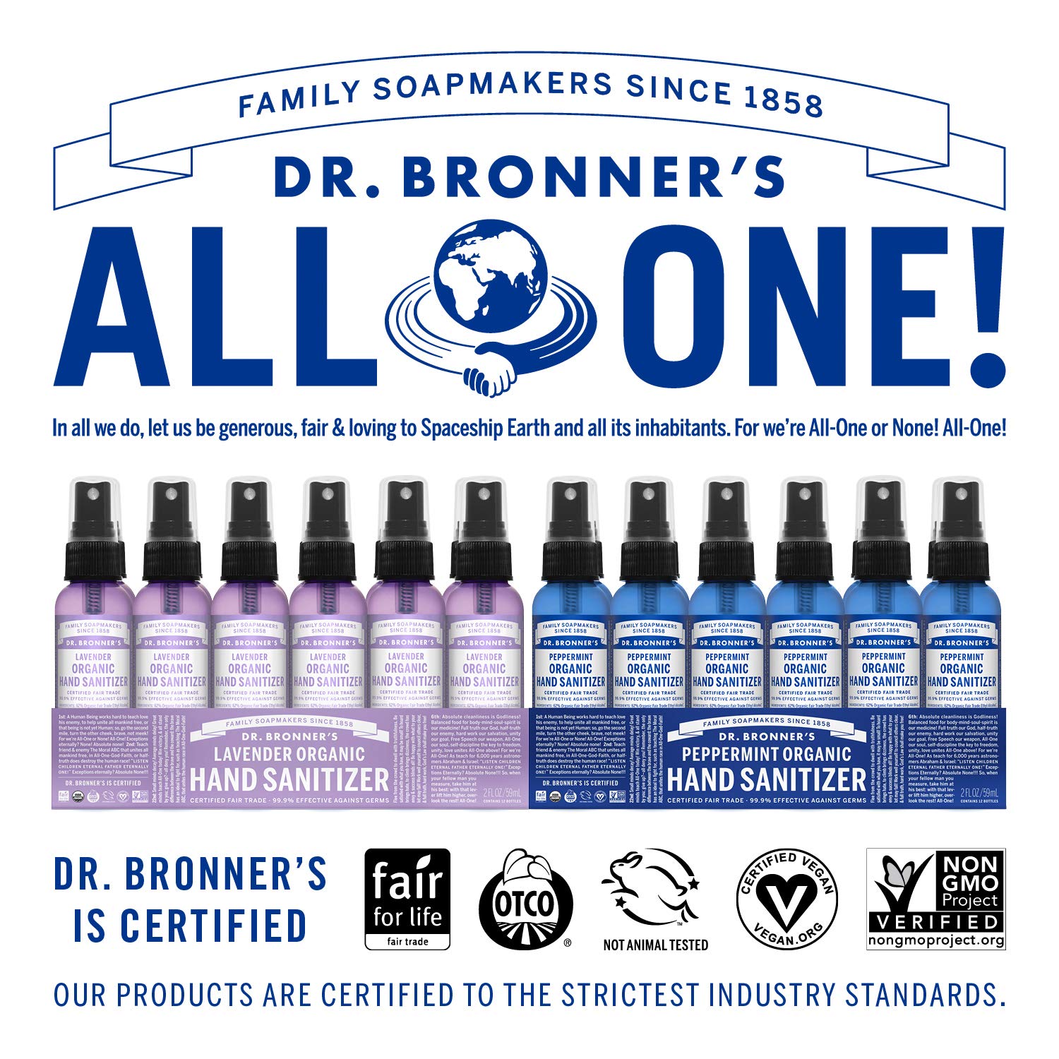 Dr. Bronner's - Organic Hand Sanitizer Spray (Peppermint, 2 ounce) - Simple and Effective Formula, Cleanses & Sanitizes, No Harsh Chemicals, Moisturizes and Cleans Hands : Health & Household