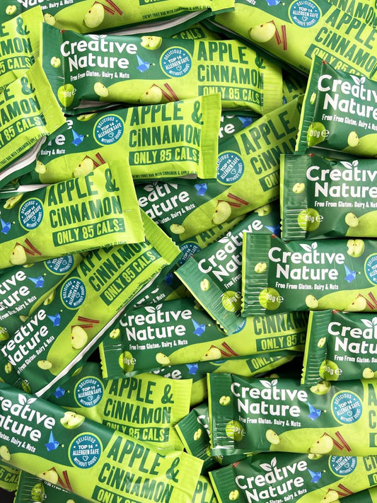 Gluten Free Snack Bars | Creative Nature Vegan Snack Bars | Apple & Cinnamon Flavour | Healthy Snacks, Lunchbox Snacks | Top 14 Allergen Free | Organic Bars | 20 X 30G Bars