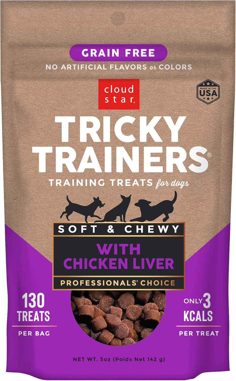 Cloud Star Tricky Trainers Chewy & Grain Free, Low Calorie Dog Training Treats, Baked In The Usa, Liver 5 Oz