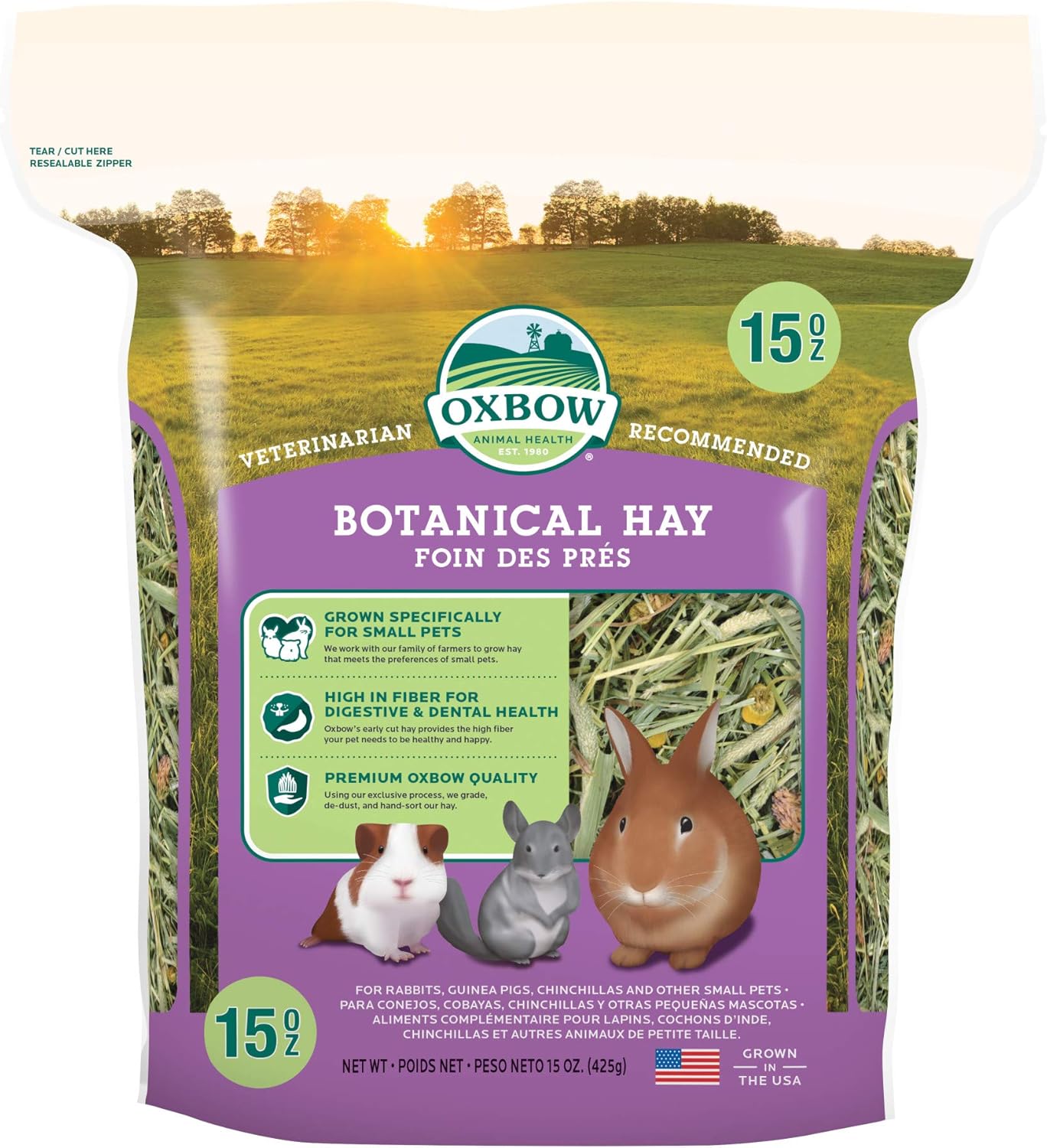 Oxbow Animal Health Oxbow Botanical Western Timothy Hay - All Natural Hay For Rabbits, Guinea Pigs, Chinchillas, Hamsters & Gerbils - 15 Oz