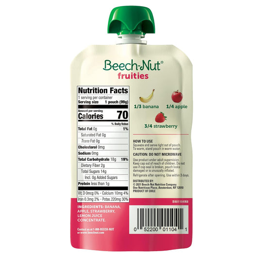 Beech-Nut Baby Food Pouches, Banana Apple Strawberry Fruit Puree, 3.5 oz (18 Pack)