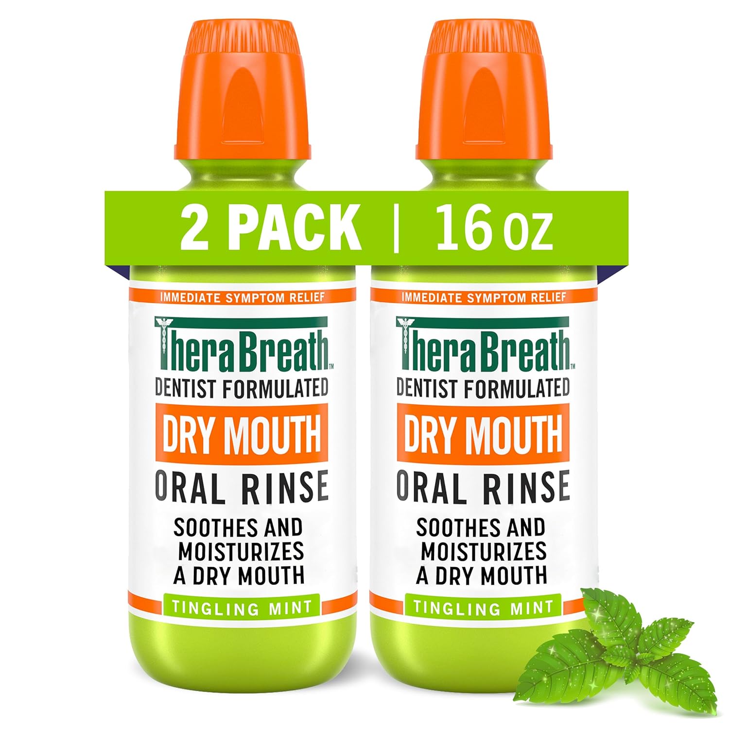 Therabreath Dry Mouth Oral Rinse, Tingling Mint, Dentist Formulated, 16 Fl Oz (2-Pack)