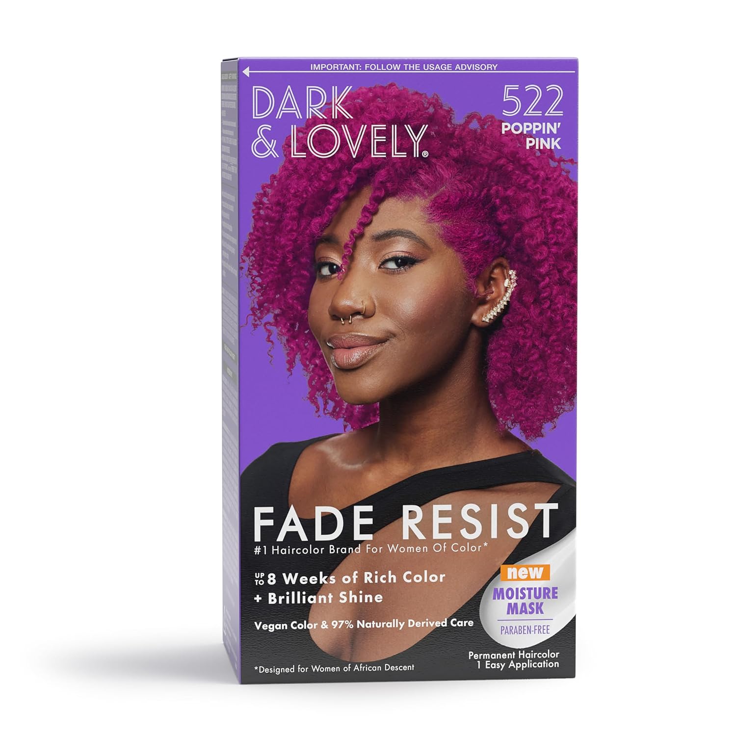 Softsheen-Carson Dark and Lovely Hair Dye, Fade Resist Hair Color with Conditioner Hair Mask, Poppin Pink, 1 Hair Dye Kit