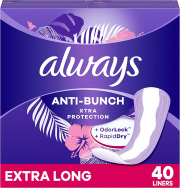 Always Anti-Bunch Xtra Protection Daily Liners Extra Long Unscented, Anti Bunch Helps You Feel Comfortable, 40 Count