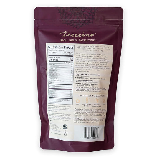 Teeccino Mocha Herbal Tea, 50 Tagless Eco-Friendly Tea Bags - Rich & Roasted Herbal Tea That’S Caffeine Free & Prebiotic For Natural Energy