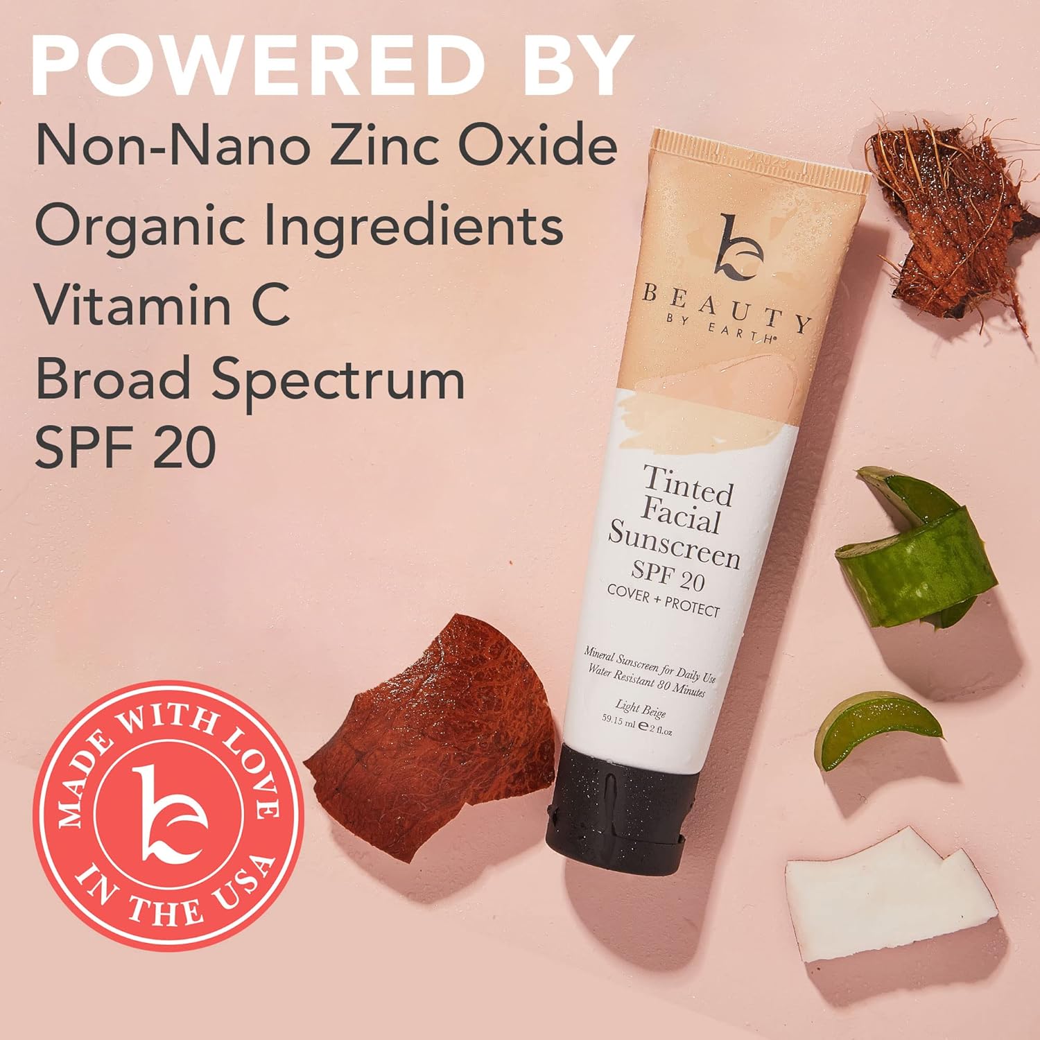 Tinted Sunscreen for Face - SPF 20 With Natural & Organic Ingredients Broad Spectrum Sunblock Lotion, Tinted Moisturizer Zinc Oxide Sunscreen Face for Skincare, Facial Sunscreen (Light Beige) : Beauty & Personal Care