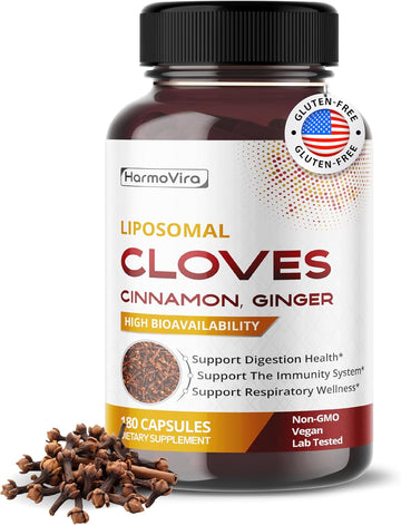 Liposomal Cloves Supplement With Cinnamon, Ginger, Turmeric, Oregano & Black Pepper – Support Digestion, Immunity & Respiratory Wellness – 180 Vegan Capsules – Made In Usa