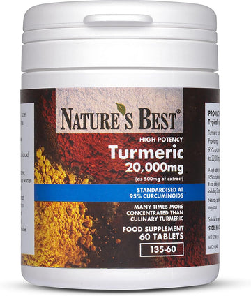 Turmeric Tablets 20,000Mg (As 500Mg Of Extract) | High Strength 95% Curcumins | 60 Vegan Tablets; 2 Month'S Supply | Uk Made | One Of The Uks Strongest And Purest Turmeric Tablets