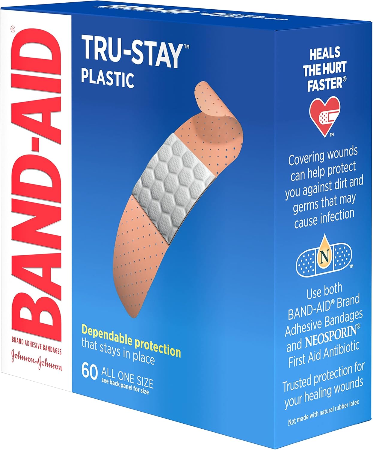 Band-Aid Brand Tru-Stay Plastic Strips Adhesive Bandages for First Aid & Wound Protection, Sterile Individually Wrapped Wound Care Bandages for Minor Cuts & Scrapes, All One Size, 60 ct : Health & Household