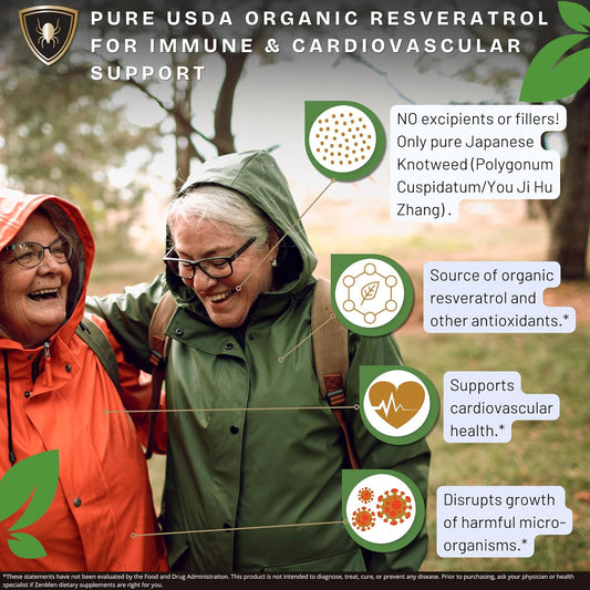 Premium Usda Organic Japanese Knotweed (You Ji Hu Zhang) - 3Rd Party Tested - 60 Capsules, Made In Usa, Gmp Certified - Source Of Resveratrol, Supports Immune System, Tick Wellness And Cardiovascular