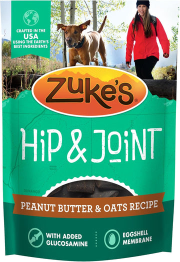 Zukes Hip And Joint Dog Treats, Soft And Chewy Natural Bag Of Treats Bites, Peanut Butter And Oats Recipe - 16 Oz. Bag