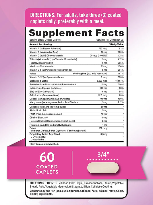 Hair Skin And Nails Vitamins | 60 Caplets | With Biotin And Collagen | Non-Gmo And Gluten Free Supplement For Women And Men | By Nature'S Truth