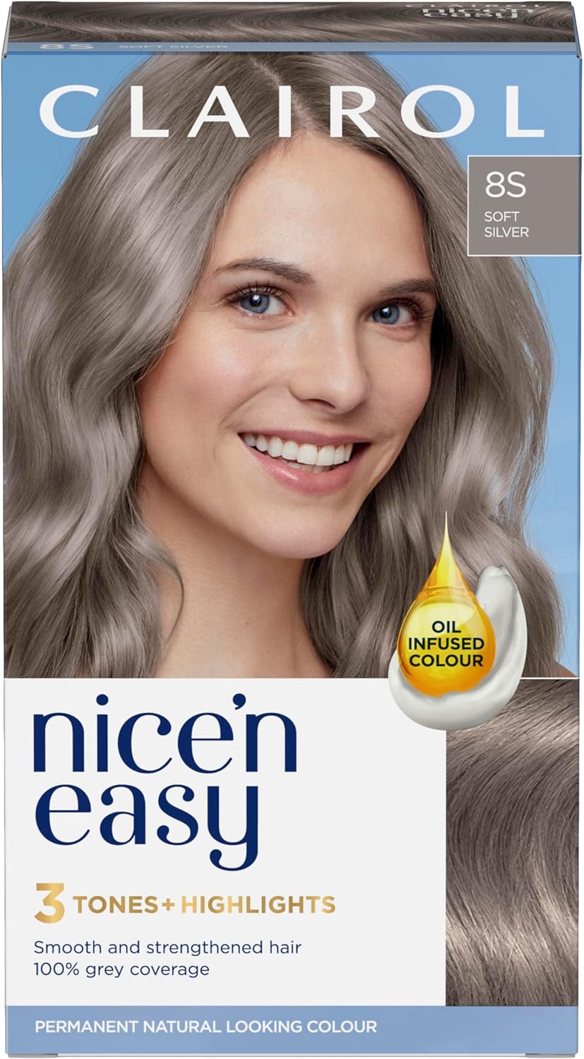 Clairol Nice'N Easy Crème, Natural Looking Oil Infused Permanent Hair Dye, 8S Soft Silver