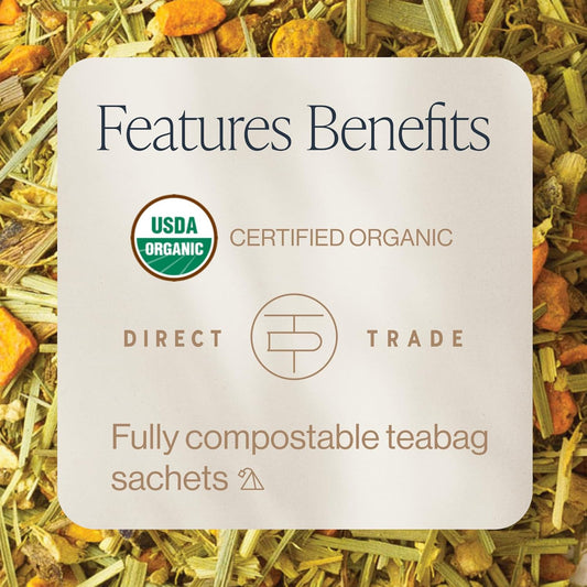 Rishi Tea Turmeric Ginger Herbal Tea | Usda Organic Direct Trade Sachet Tea Bags, Certified Kosher, Caffeine Free Ayurvedic Tea Blend, Immune Support With Citrus For Taste | 15 Count (Pack Of 6)