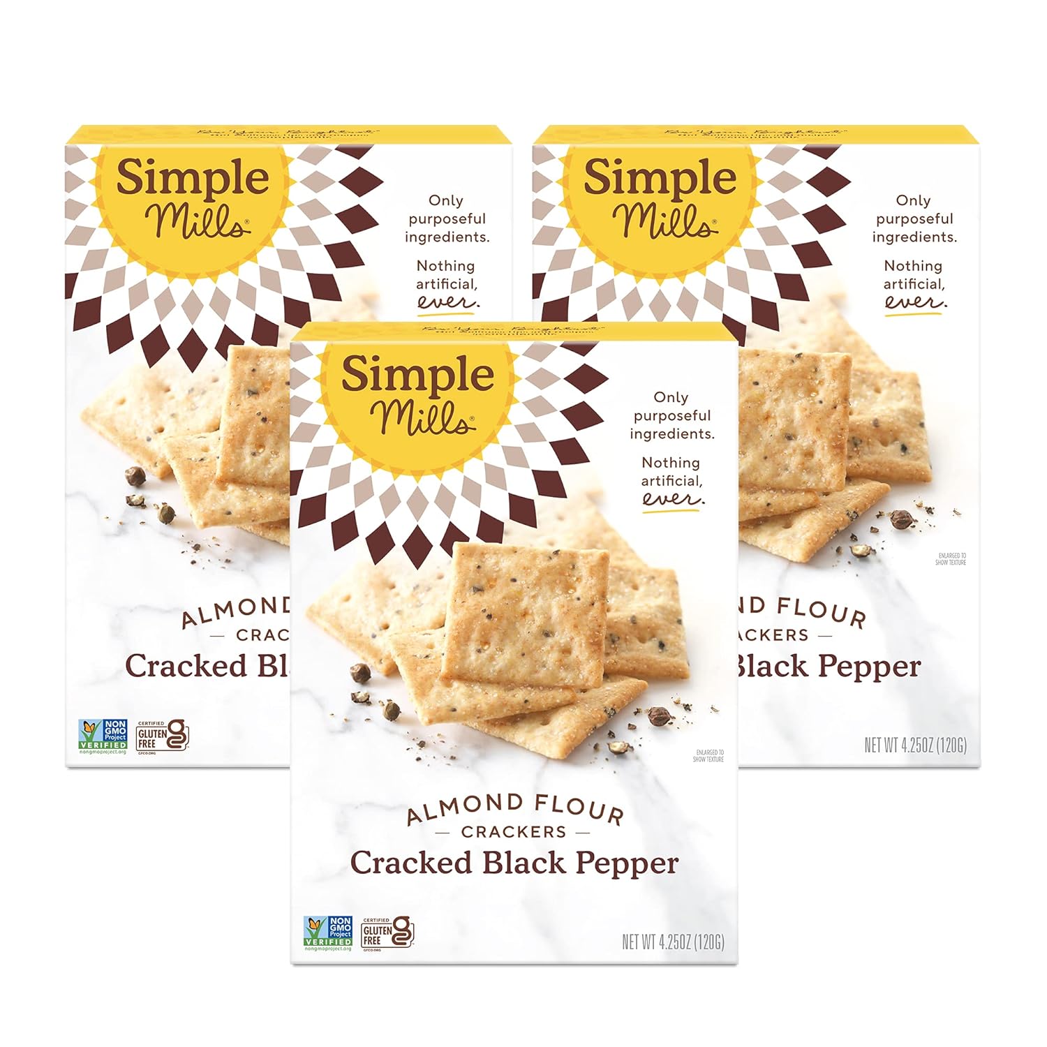 Simple Mills Almond Flour Crackers, Black Cracked Pepper - Gluten Free, Vegan, Healthy Snacks, Plant Based, 4.25 Ounce (Pack Of 3)