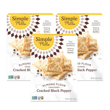 Simple Mills Almond Flour Crackers, Black Cracked Pepper - Gluten Free, Vegan, Healthy Snacks, Plant Based, 4.25 Ounce (Pack Of 3)