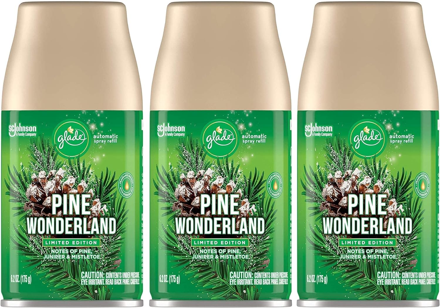 Glade Automatic Spray Refill - Pine Wonderland - Holiday Collection 2020 - Net Wt. 6.2 OZ (175 g) Per Refill Can - Pack of 3 Refill Cans