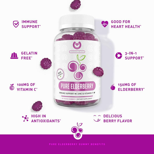 Elderberry Gummies + Vitamin C Capsules Bundle with High Absorption Ascorbic Acid for Added Immune Support, Collagen Boosting & Powerful Antioxidants