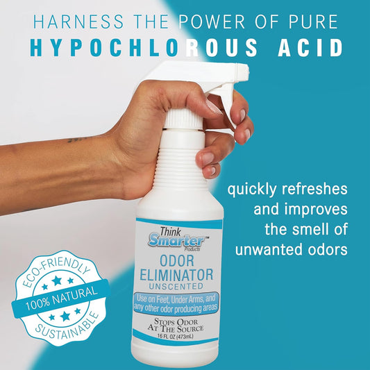 HOCL Odor Eliminator Spray with Hypochlorous Acid, Unscented Multi-Purpose Air Freshener for Carpet, Clothing, Home, & More, Safe All-Natural 16fl oz Clear Spray