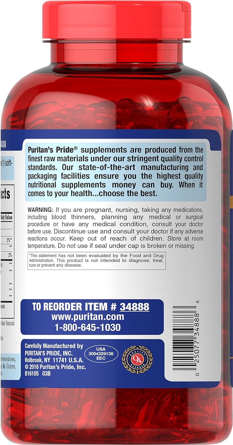 Puritan's Pride Triple Strength Omega-3 Fish Oil 1360 Mg (950 Mg Active Omega-3), 240 Count, Package may vary : Health & Household