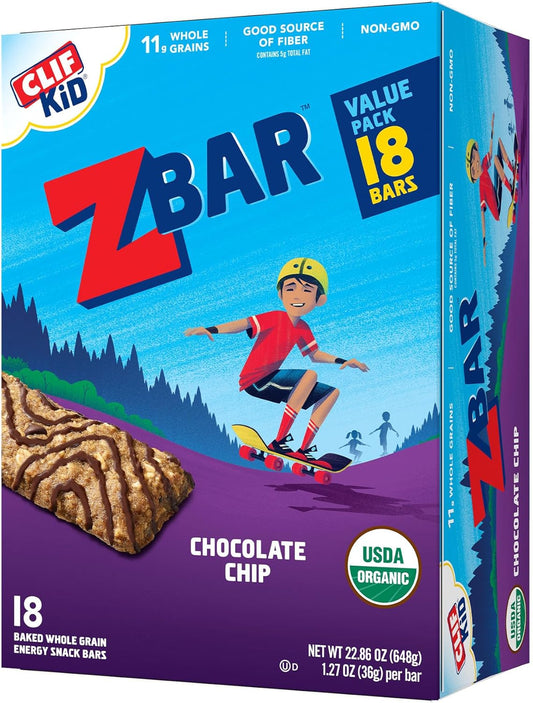 Clif Kid Zbar - Chocolate Chip - Soft Baked Whole Grain Snack Bars & Protein - Chocolate Chip - Crispy Whole Grain Snack Bars - Made With Organic Oats - Non-Gmo - 5G Protein - 1.27 Oz. (15 Pack)