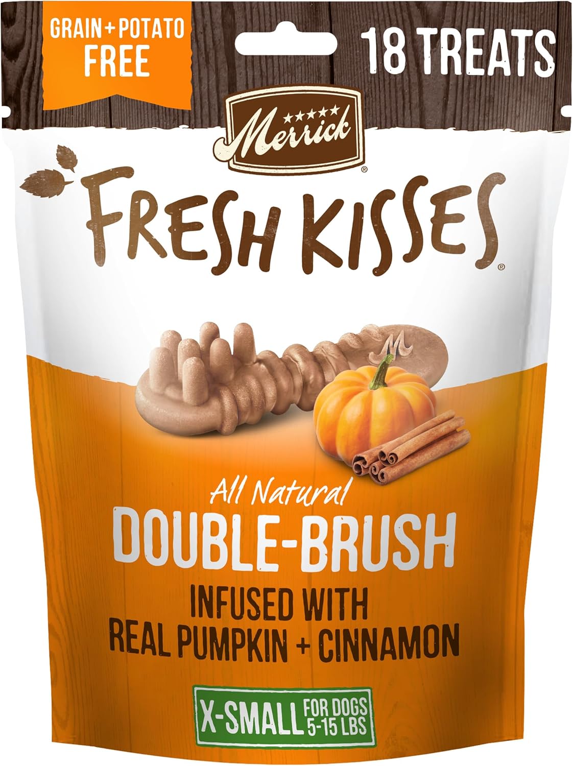 Merrick Fresh Kisses Natural Dental Chews, Treats Infused With Pumpkin And Cinnamon For Tiny Dogs 5-15 Lbs - 5.3 Oz. Pouch