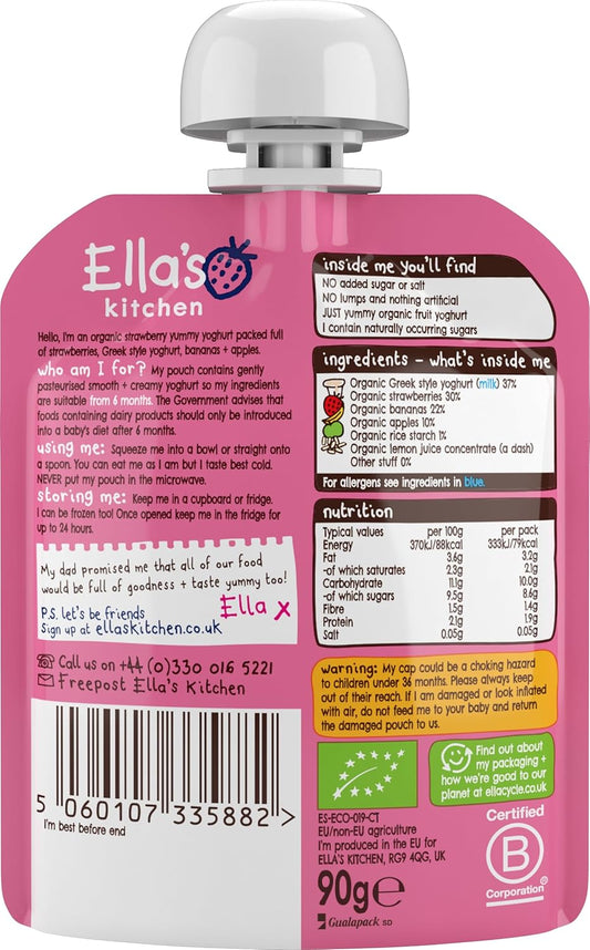 Ella'S Kitchen Organic Greek Yoghurt And Strawberry, 90G Strawberries