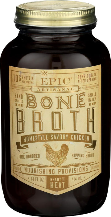 Epic Homestyle Savory Chicken Bone Broth, Whole30, 14Fl Oz Jar (Pack Of 6)