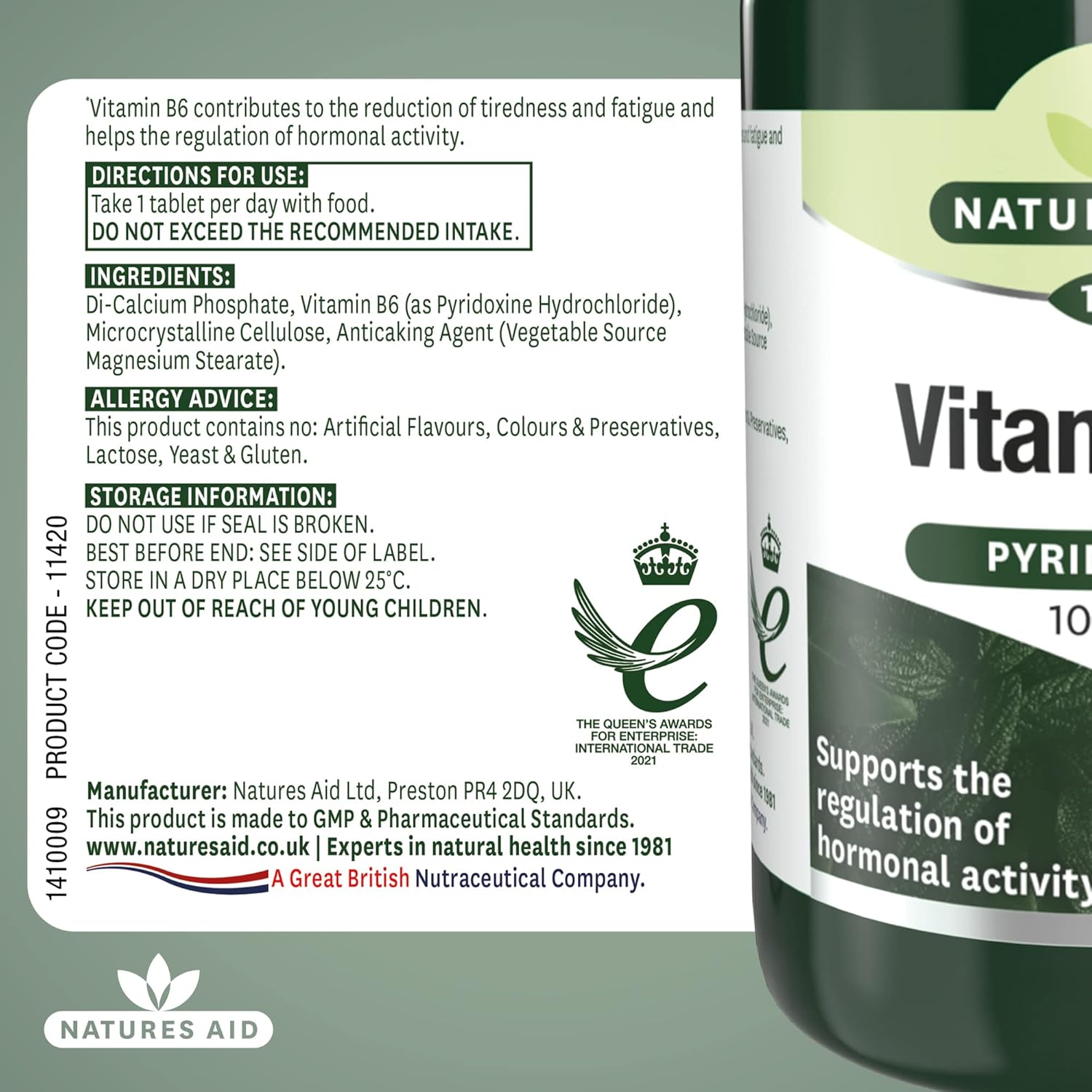Natures Aid Vitamin B6 100mg – High Strength Pyridoxine – Supports Energy, Hormonal Balance & Nervous System – Vegan, Gluten-Free, Non-GMO Daily Food Supplement – 100 Tablets : Amazon.co.uk: Health & Personal Care