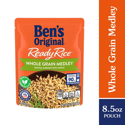 BEN'S ORIGINAL Ready Rice Whole Grain Medley Quinoa and Brown Flavored Rice, Easy Dinner Side, 8.5 OZ Pouch (Pack of 12)