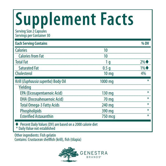 Genestra Brands Krill Oil | Blend Of Omega-3 Fatty Acids, Phospholipids, And Astaxanthin | 60 Capsules