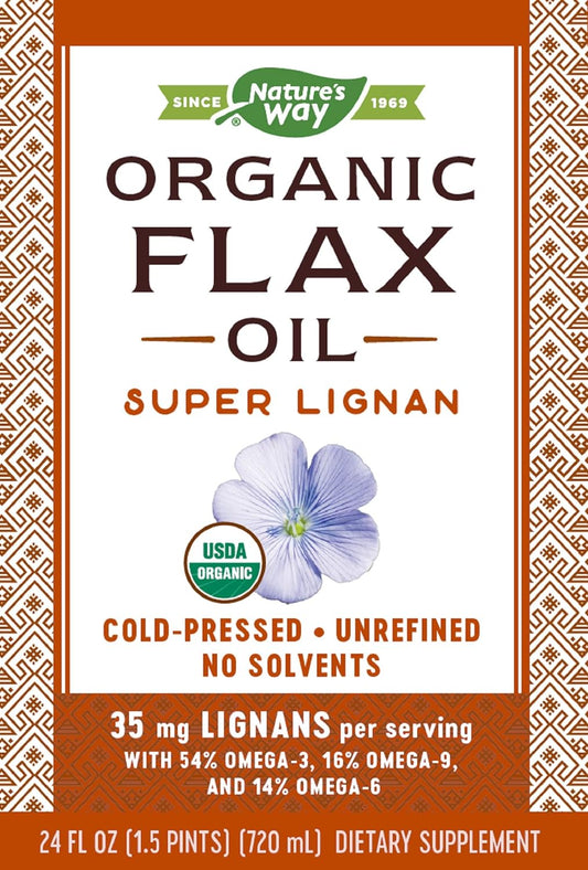 Nature'S Way Organic Flax Oil Super Lignan, Cold-Pressed, And Unrefined, 24 Fl Oz