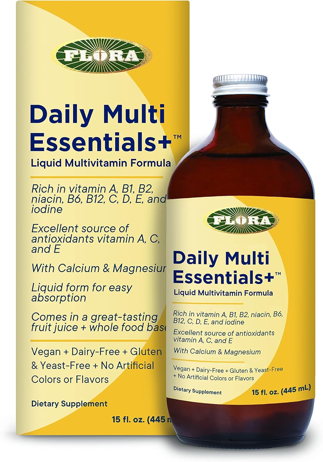 Flora - Daily Multi Essentials+, Liquid Multivitamin Formula, 13 Essential Vitamins & Minerals, 15 Fl Oz