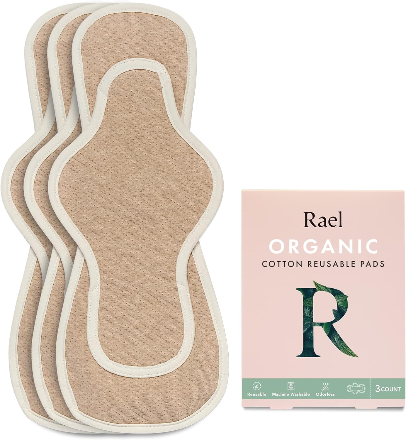 Rael Reusable Pads Menstrual, Organic Cotton Cover Pads - Postpartum Essential, Heavy Absorbency, Thin Cloth Pads, Leak Free, Washing Machine Safe, Menstrual Pads With Wings (3 Count, Overnight)
