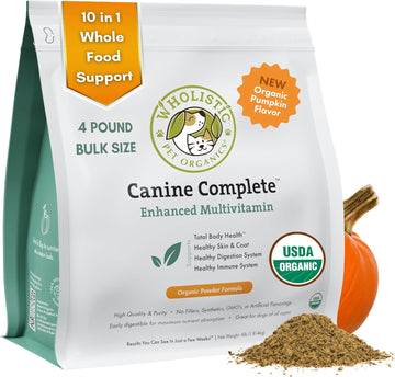 Wholistic Pet Organics: Multivitamin for Dogs Organic, Homemade Dog Vitamins and Supplements-Dog Multivitamin with Probiotics, Healthy Immune System, Digestive Support (Organic Pumpkin, 4 lb)