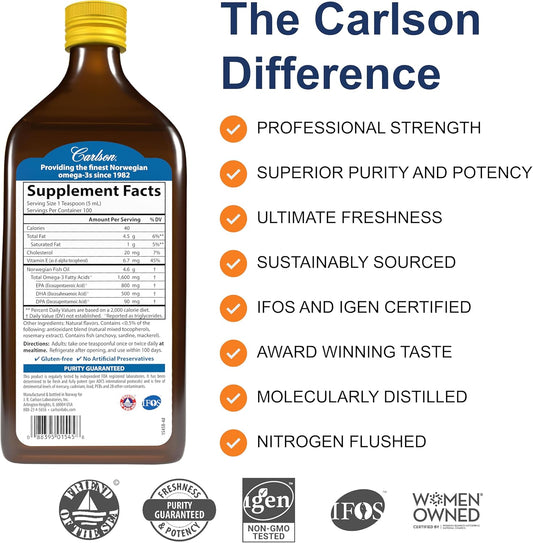 Carlson - The Very Finest Fish Oil, 1600 Mg Omega-3S, Liquid Fish Oil Supplement, Norwegian Fish Oil, Wild-Caught, Sustainably Sourced Fish Oil Liquid, Mixed Berry, 200 Ml (6.7 Fl Oz)