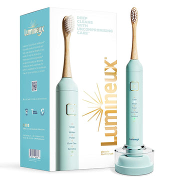 Lumineux Sonic Electric Toothbrush For Adults - Bamboo Heads - Crystalline (Light Blue) - Includes 2 Super Soft Bristle Bamboo Tooth Brush Heads, Charging Station & Usb Charge Cord - Rechargeable